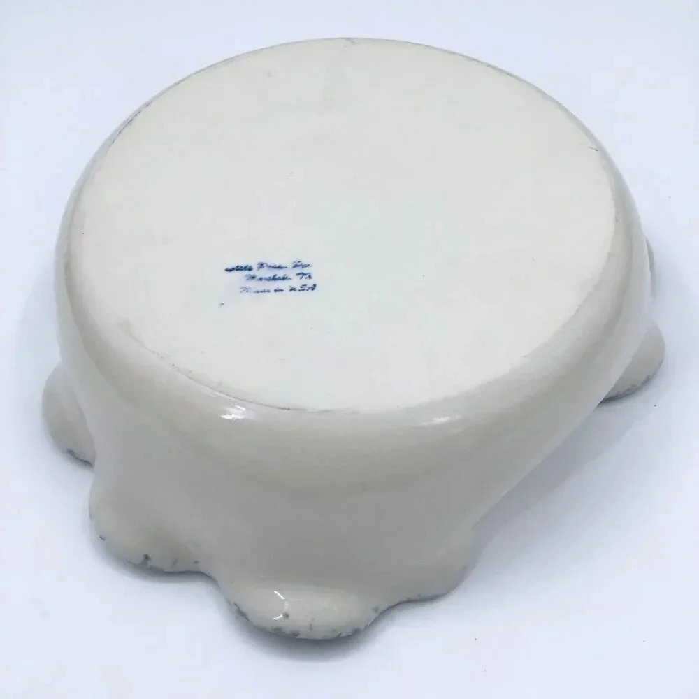 Vintage Abstract Studio Ceramic Ivy Holly Serving Bowl Artist Signed Green Red - Picture 14 of 15